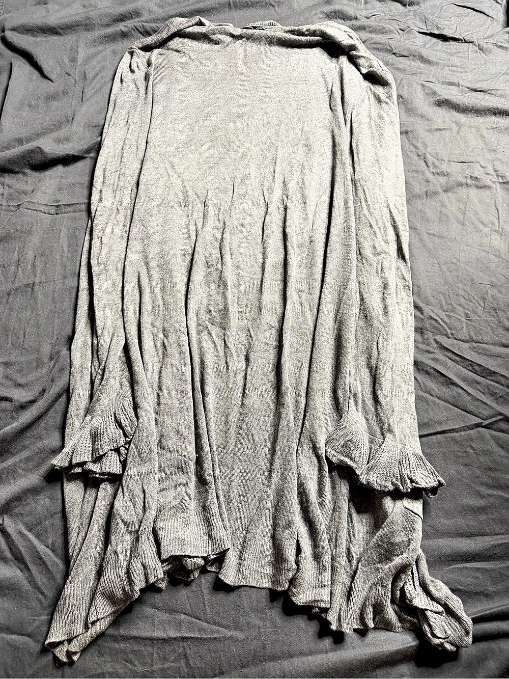 Joseph A. Open Front Ruffle Cardigan Gray XL - Picture 2 of 5